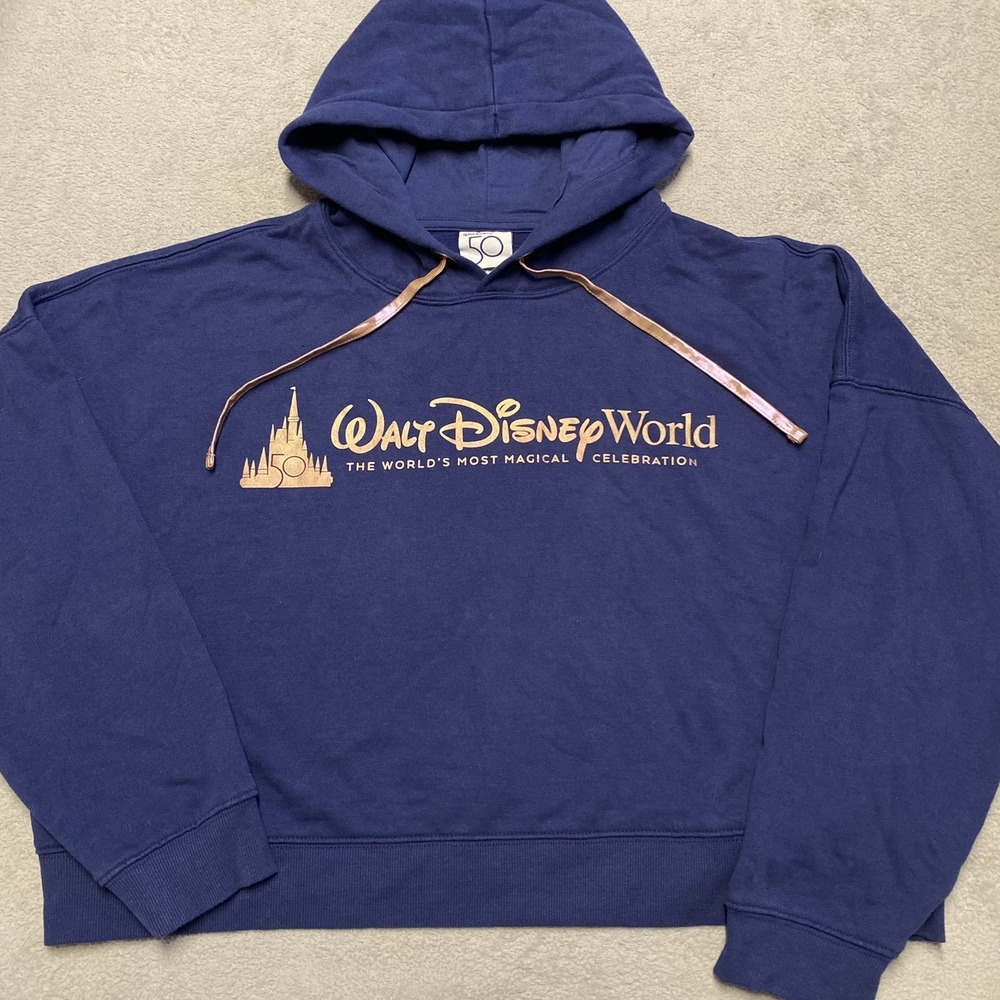 Walt Disney World Hoodie Womens Large 50th Anniversary Cropped Sweatshirt